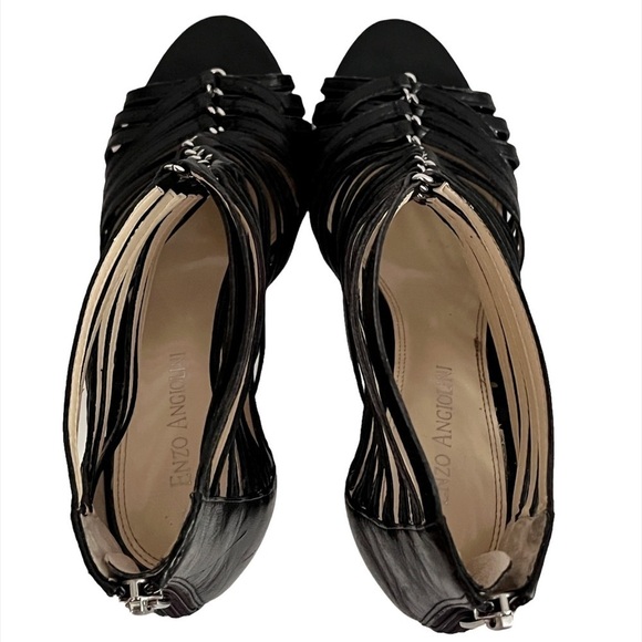 ENZO Angiolini Ginolfi Leather Peep Toe Gladiator Stiletto Heel Booties Black - Picture 11 of 16